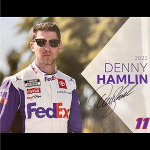 2022 Denny Hamlin FedEx NASCAR Signed 8.5x11 Postcard - NASCAR Cut Signatures